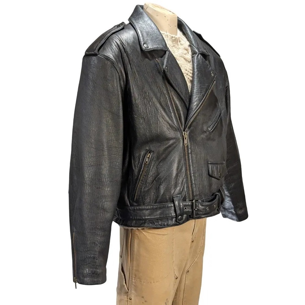 LA Roxx Mens Black Leather Motorcycle Jacket Sz XL EUC